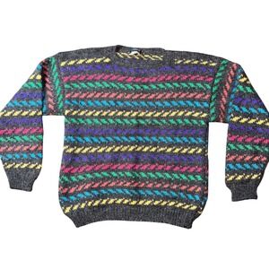 VTG URBAN OUTFITTERS Inti Puma Knit Sweater Colorful Geometric Pattern Gray Sz M